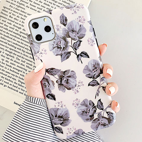 Handyhülle Silikon Hülle Gummi Schutzhülle Blumen S07 für Apple iPhone 11 Pro Grau