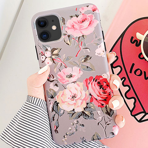 Handyhülle Silikon Hülle Gummi Schutzhülle Blumen S07 für Apple iPhone 11 Rosegold