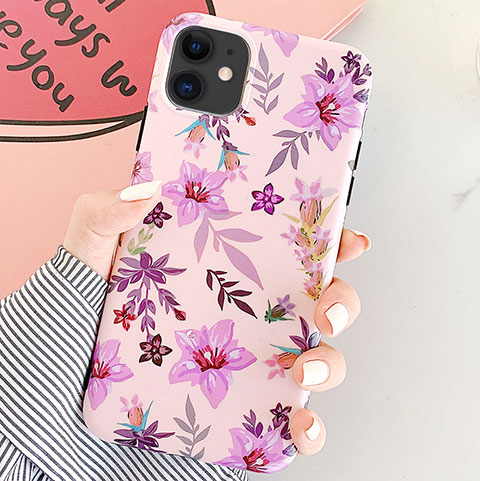 Handyhülle Silikon Hülle Gummi Schutzhülle Blumen S07 für Apple iPhone 11 Violett