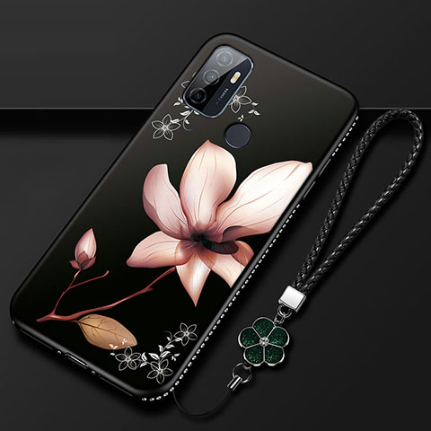 Handyhülle Silikon Hülle Gummi Schutzhülle Flexible Blumen A01 für Oppo A32 Braun