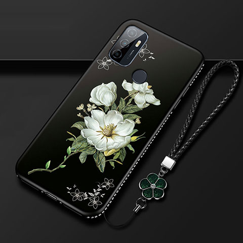 Handyhülle Silikon Hülle Gummi Schutzhülle Flexible Blumen A01 für Oppo A53s Schwarz
