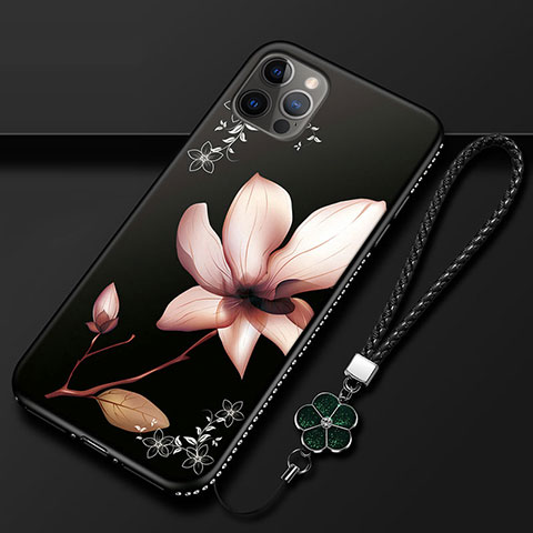 Handyhülle Silikon Hülle Gummi Schutzhülle Flexible Blumen für Apple iPhone 12 Pro Braun