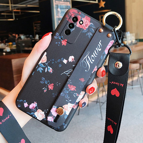 Handyhülle Silikon Hülle Gummi Schutzhülle Flexible Blumen für Huawei Honor 30 Lite 5G Schwarz