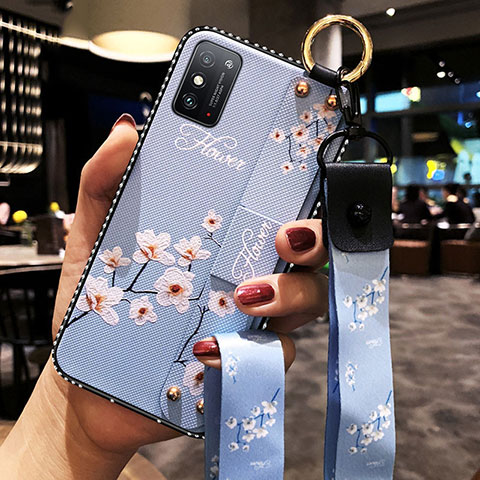 Handyhülle Silikon Hülle Gummi Schutzhülle Flexible Blumen für Huawei Honor X10 Max 5G Hellblau