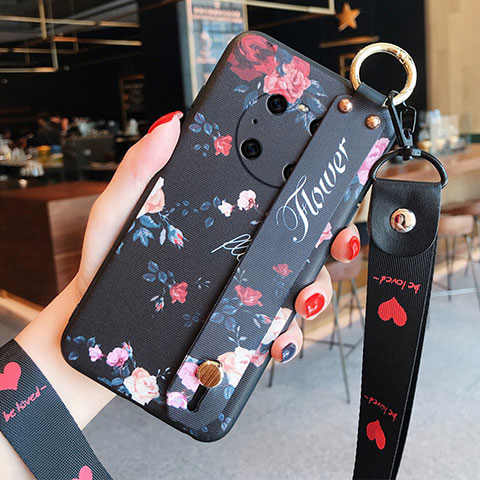 Handyhülle Silikon Hülle Gummi Schutzhülle Flexible Blumen für Huawei Mate 40 Pro Schwarz