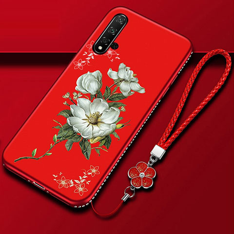 Handyhülle Silikon Hülle Gummi Schutzhülle Flexible Blumen für Huawei Nova 5 Rot