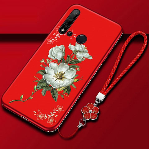 Handyhülle Silikon Hülle Gummi Schutzhülle Flexible Blumen für Huawei Nova 5i Rot