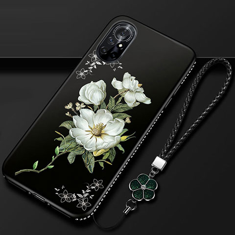 Handyhülle Silikon Hülle Gummi Schutzhülle Flexible Blumen für Huawei Nova 8 5G Schwarz