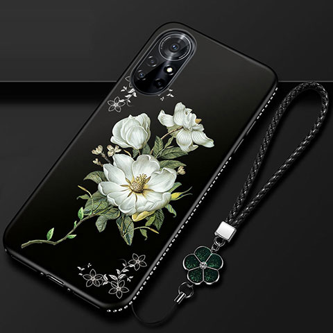 Handyhülle Silikon Hülle Gummi Schutzhülle Flexible Blumen für Huawei Nova 8 Pro 5G Schwarz