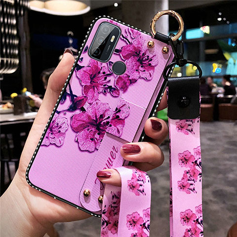 Handyhülle Silikon Hülle Gummi Schutzhülle Flexible Blumen für Oppo A32 Violett