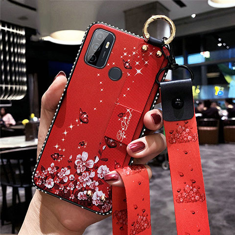 Handyhülle Silikon Hülle Gummi Schutzhülle Flexible Blumen für Oppo A53 Rot