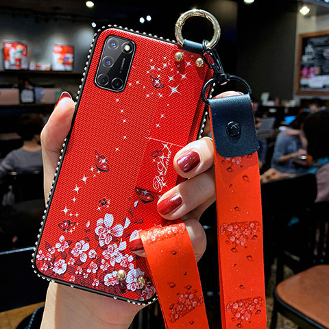 Handyhülle Silikon Hülle Gummi Schutzhülle Flexible Blumen für Oppo A72 Rot