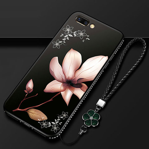Handyhülle Silikon Hülle Gummi Schutzhülle Flexible Blumen für Oppo AX5 Rot und Schwarz