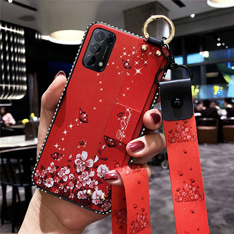 Handyhülle Silikon Hülle Gummi Schutzhülle Flexible Blumen für Oppo Reno5 Pro 5G Rot