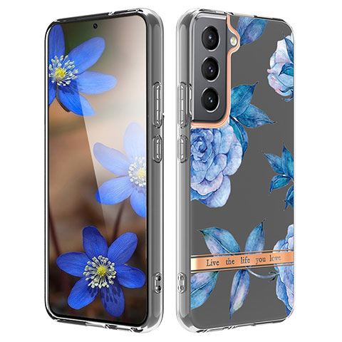 Handyhülle Silikon Hülle Gummi Schutzhülle Flexible Blumen für Samsung Galaxy S23 Plus 5G Blau