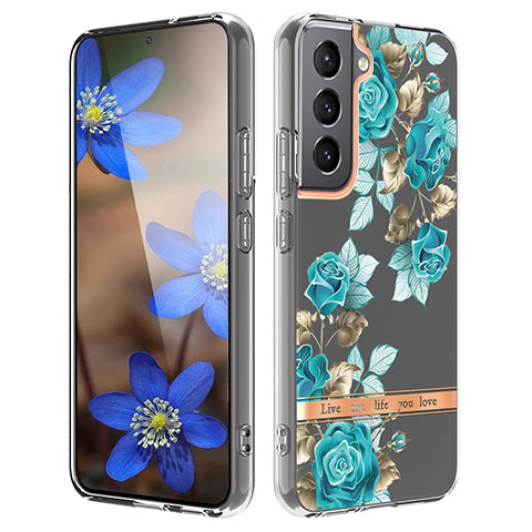 Handyhülle Silikon Hülle Gummi Schutzhülle Flexible Blumen für Samsung Galaxy S23 Plus 5G Cyan