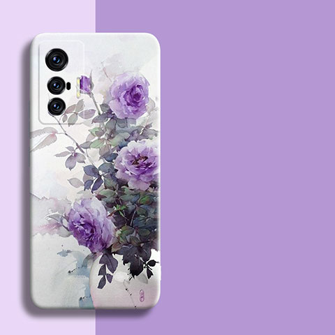 Handyhülle Silikon Hülle Gummi Schutzhülle Flexible Blumen für Vivo X70t Violett