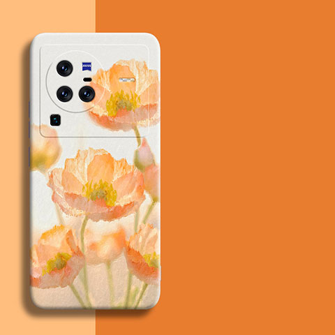 Handyhülle Silikon Hülle Gummi Schutzhülle Flexible Blumen für Vivo X80 Pro 5G Orange