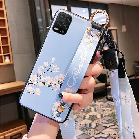 Handyhülle Silikon Hülle Gummi Schutzhülle Flexible Blumen für Xiaomi Mi 10 Lite Hellblau