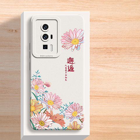 Handyhülle Silikon Hülle Gummi Schutzhülle Flexible Blumen für Xiaomi Poco F5 Pro 5G Weiß