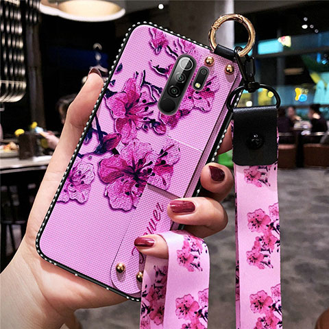 Handyhülle Silikon Hülle Gummi Schutzhülle Flexible Blumen für Xiaomi Redmi 9 Violett