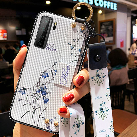 Handyhülle Silikon Hülle Gummi Schutzhülle Flexible Blumen K01 für Huawei Nova 7 SE 5G Weiß