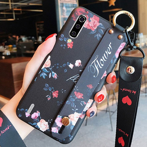 Handyhülle Silikon Hülle Gummi Schutzhülle Flexible Blumen K01 für Xiaomi Mi A3 Schwarz