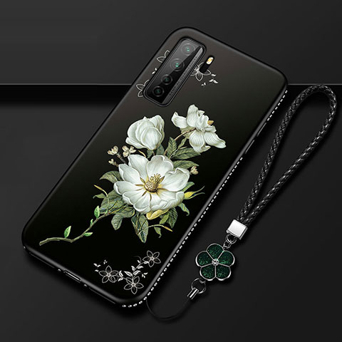 Handyhülle Silikon Hülle Gummi Schutzhülle Flexible Blumen K02 für Huawei Nova 7 SE 5G Weiß