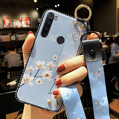 Handyhülle Silikon Hülle Gummi Schutzhülle Flexible Blumen K02 für Xiaomi Redmi Note 8T Hellblau