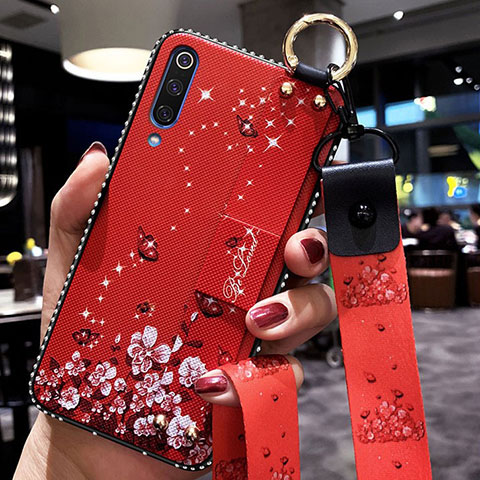 Handyhülle Silikon Hülle Gummi Schutzhülle Flexible Blumen K05 für Xiaomi Mi A3 Rot