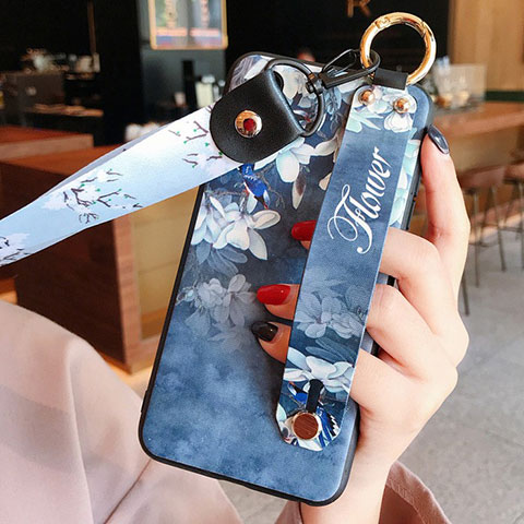 Handyhülle Silikon Hülle Gummi Schutzhülle Flexible Blumen K08 für Huawei P20 Blau