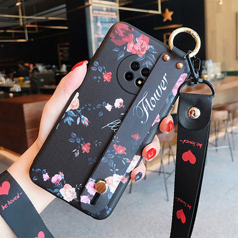 Handyhülle Silikon Hülle Gummi Schutzhülle Flexible Blumen S01 für Huawei Enjoy 20 Plus 5G Schwarz