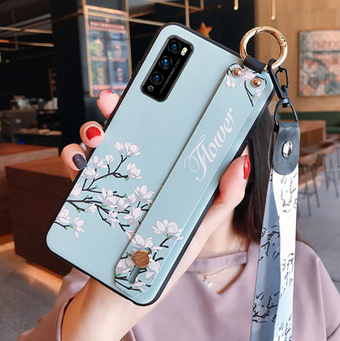 Handyhülle Silikon Hülle Gummi Schutzhülle Flexible Blumen S01 für Huawei Enjoy 20 Pro 5G Cyan