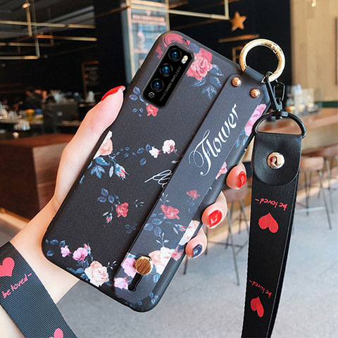 Handyhülle Silikon Hülle Gummi Schutzhülle Flexible Blumen S01 für Huawei Enjoy Z 5G Schwarz