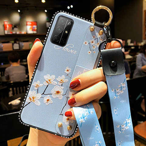 Handyhülle Silikon Hülle Gummi Schutzhülle Flexible Blumen S01 für Huawei Honor 30S Hellblau