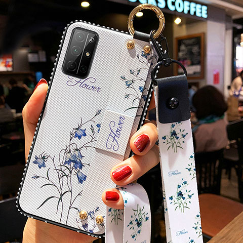 Handyhülle Silikon Hülle Gummi Schutzhülle Flexible Blumen S01 für Huawei Honor 30S Weiß