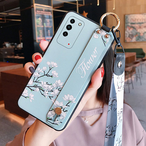 Handyhülle Silikon Hülle Gummi Schutzhülle Flexible Blumen S01 für Huawei Honor X10 5G Cyan