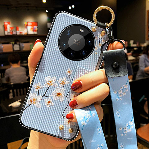 Handyhülle Silikon Hülle Gummi Schutzhülle Flexible Blumen S01 für Huawei Mate 40 Pro+ Plus Hellblau