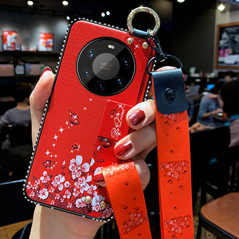 Handyhülle Silikon Hülle Gummi Schutzhülle Flexible Blumen S01 für Huawei Mate 40 Pro+ Plus Rot