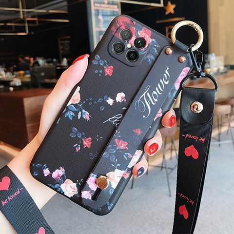 Handyhülle Silikon Hülle Gummi Schutzhülle Flexible Blumen S01 für Huawei Nova 8 SE 5G Schwarz