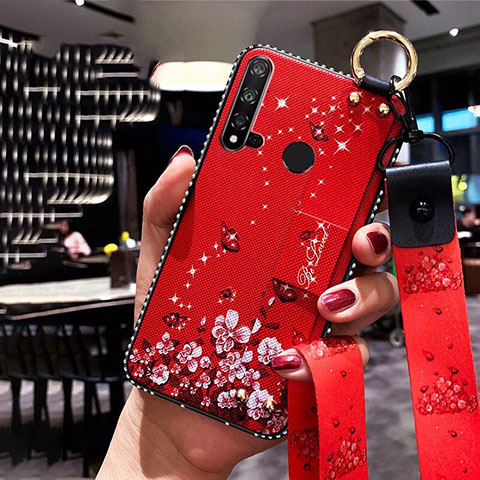 Handyhülle Silikon Hülle Gummi Schutzhülle Flexible Blumen S01 für Huawei P20 Lite (2019) Rot