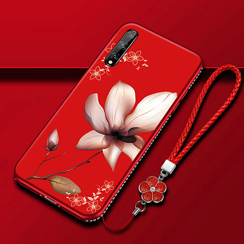 Handyhülle Silikon Hülle Gummi Schutzhülle Flexible Blumen S01 für Huawei Y8p Fuchsie