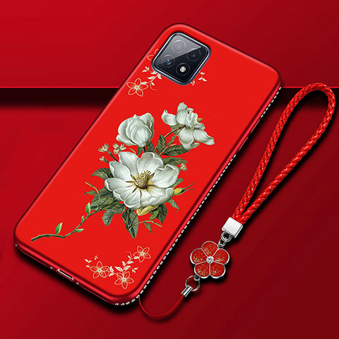 Handyhülle Silikon Hülle Gummi Schutzhülle Flexible Blumen S01 für Oppo A72 5G Rot