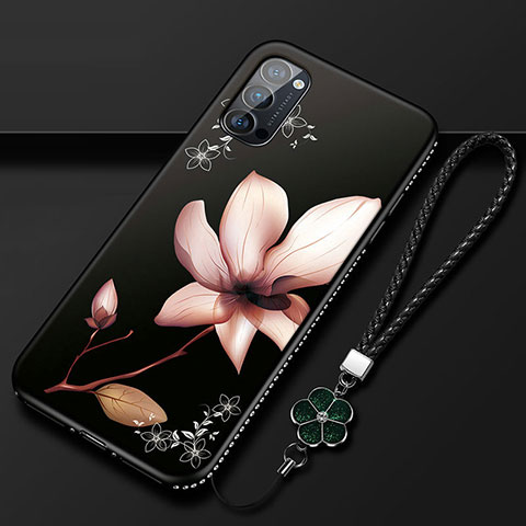 Handyhülle Silikon Hülle Gummi Schutzhülle Flexible Blumen S01 für Oppo Reno4 5G Braun