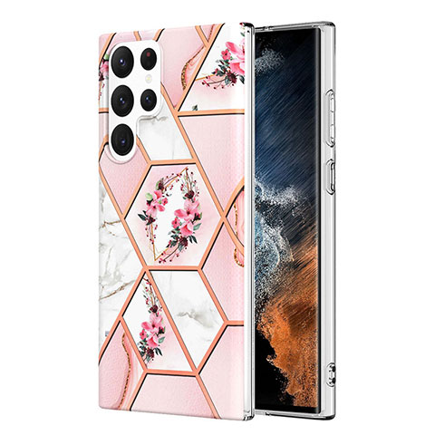 Handyhülle Silikon Hülle Gummi Schutzhülle Flexible Blumen S01 für Samsung Galaxy S21 Ultra 5G Rosa