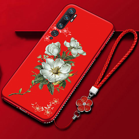 Handyhülle Silikon Hülle Gummi Schutzhülle Flexible Blumen S01 für Xiaomi Mi Note 10 Pro Rot