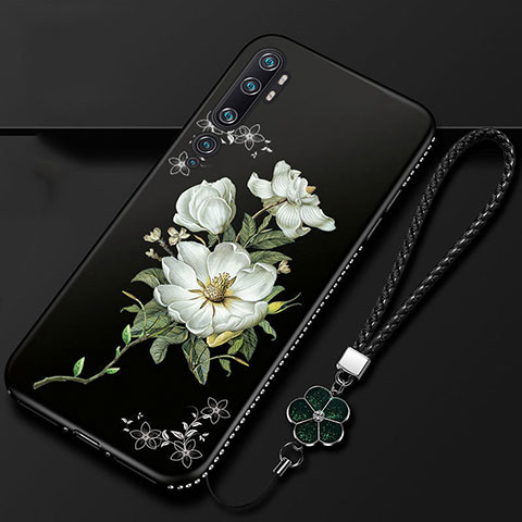 Handyhülle Silikon Hülle Gummi Schutzhülle Flexible Blumen S01 für Xiaomi Mi Note 10 Pro Weiß