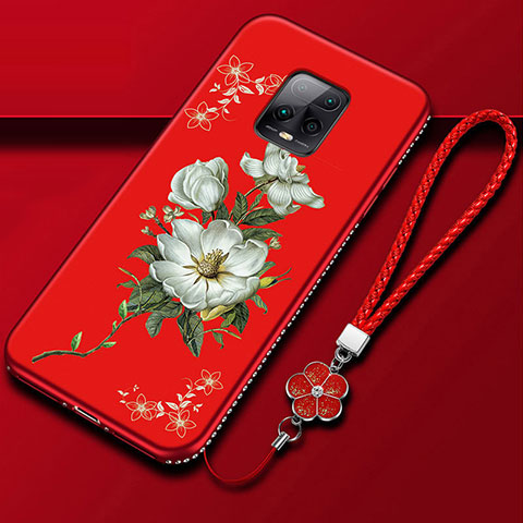 Handyhülle Silikon Hülle Gummi Schutzhülle Flexible Blumen S01 für Xiaomi Redmi 10X Pro 5G Rot