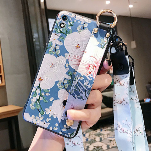 Handyhülle Silikon Hülle Gummi Schutzhülle Flexible Blumen S01 für Xiaomi Redmi 9A Hellblau