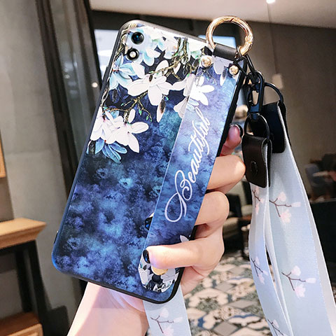 Handyhülle Silikon Hülle Gummi Schutzhülle Flexible Blumen S01 für Xiaomi Redmi 9A Königs Blau